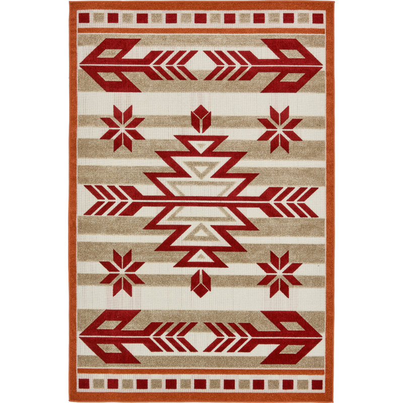 Tapis intérieur / extérieur bourgogne / beige / terre cuite Lochbuie, Rectangle 6 pi x 9 pi
