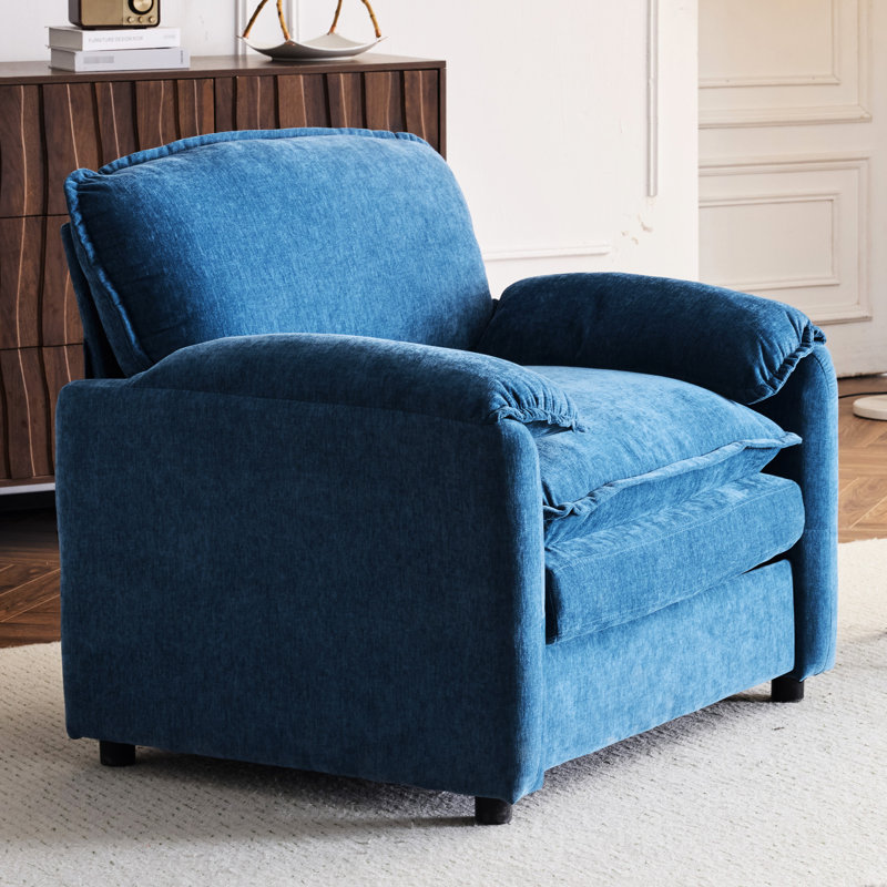 Fauteuil surdimensionné en chenille avec tissu doux - 38 po x 34,85 po de profondeur pour plus de confort, Bleu