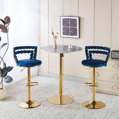 Ensemble de table de bar Modern Gold moderne avec 2 tabourets de bar réglables, table de pub ronde à motif de marbre pour le bar et la cuisine