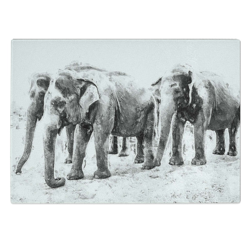 Glass Elephants in Sri Lanka Chopping Board, 39 cm W x 28.5 cm L