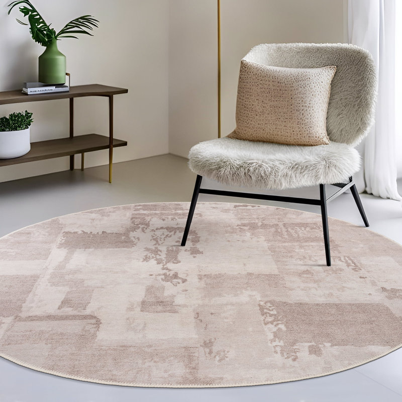 GLN Rugs Contemporary Collection - Machine Washable Modern Area Rug, Contemporary Washable Rug, Non Slip Area Rug, Abstract Living Room Rug, Bedroom Rug, Bathroom Rug (Tan and Beige Rug)