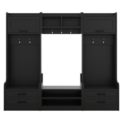4-in-1 Detachable Hall Tree Bench With Storage – Modular Entryway Organizer With 7 Hooks, Cabinet, Drawers & Shoe Storage by Latitude Run