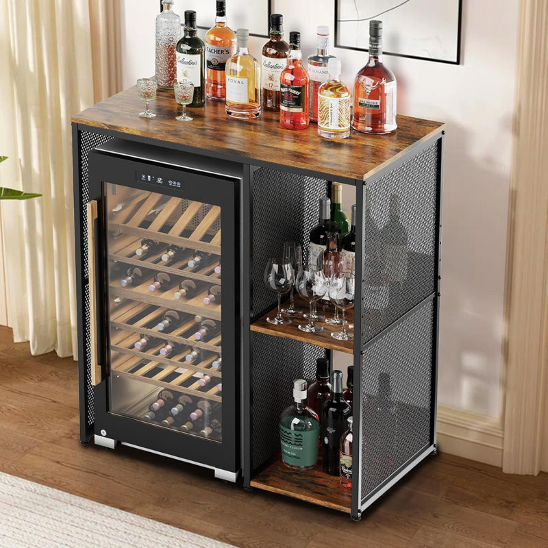 Industrial Style 3-Tier Mini Fridge Cabinet With Adjustable Shelves, Utility Storage Shelf For Kitchen, Dorm, Vintage Wood And Metal Design