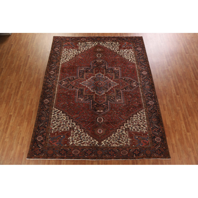 Tapis géométrique en laine à motif persan Heriz noué à la main 10 x 13