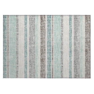 Machine Washable Indoor/Outdoor Xhevrie Teal Rug