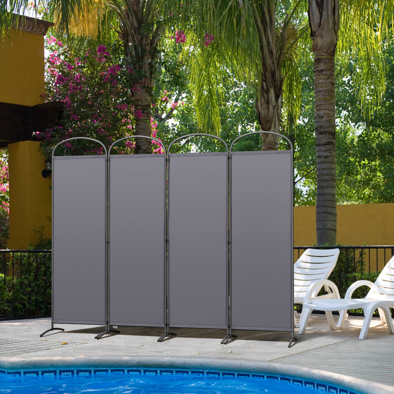 Rimersburg 225cm W x 185cm H 4 - Panel Folding Room Divider, Grey