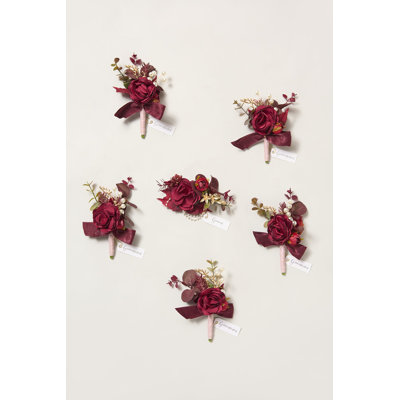 Boutonnières Ling's Moment en bourgogne et rose cendré