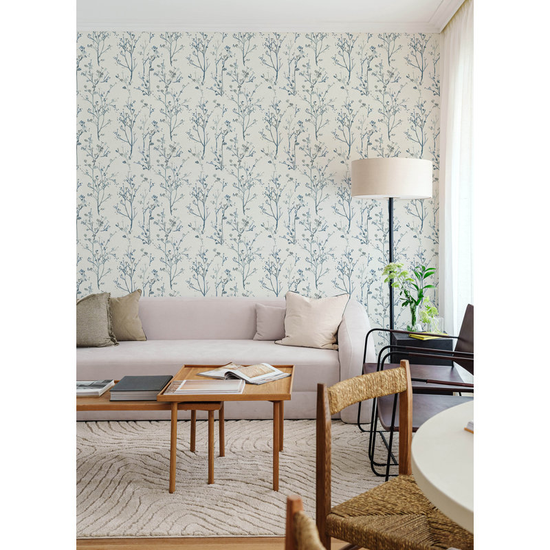 Silverling Blue Budding Branches Wallpaper, Blue