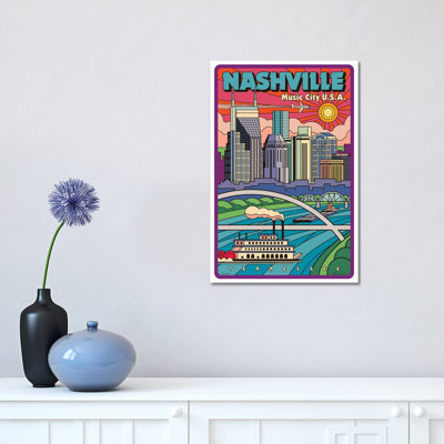 Nashville Pop Art Travel Poster New by Jim Zahniser - Wrapped Canvas Graphic Art