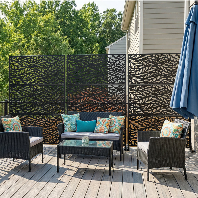 Panneau de clôture de jardin d'extérieur en métal H 72 po x l 94 po x P 16 po, 72" H x 94" W x 16" D, Noir