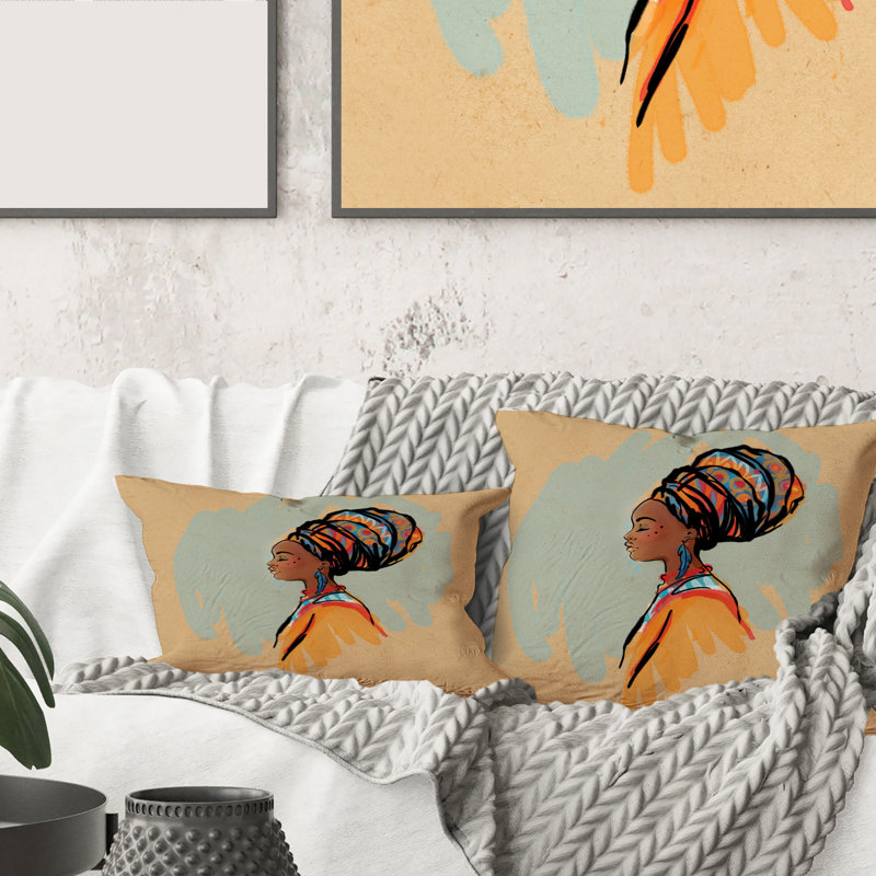 Portrait d'une femme afro-américaine avec housse de coussin rectangulaire et insert Turban II