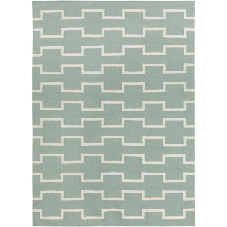 Tapis d'intérieur réversible en laine tissé à plat à la main vert menthe Clavelle