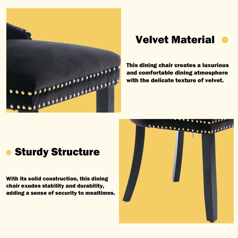 Velvet Upholstered Dining Chairs Kitchen Chairs Set of 8, Black, 6