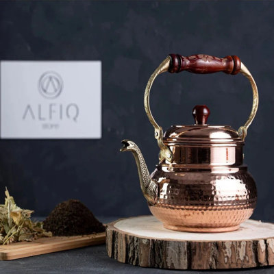 ALFIQ Handmade Hammered Copper Teapot, Stovetop Kettle Teaware