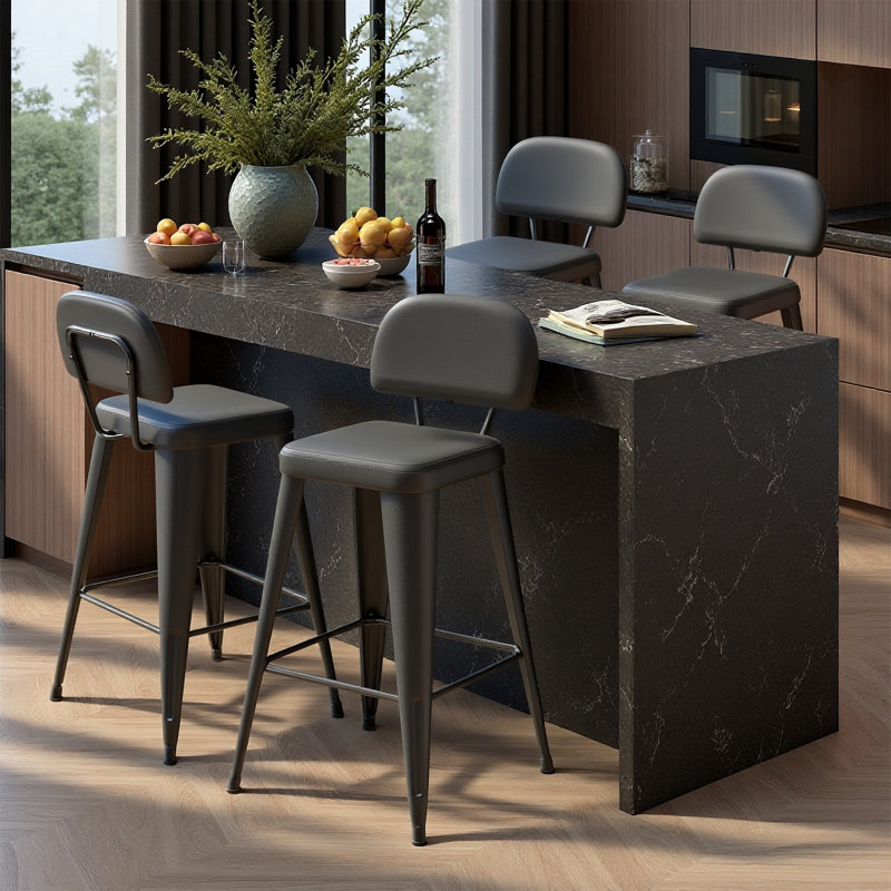 Upholstered Seat Stools with Metal Frame, Black, Bar Stool (30" Seat Height)