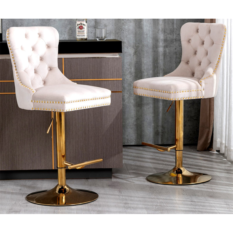 Ensemble de tabourets de bar pivotants, tabourets de bar à hauteur de comptoir, tabourets de bar réglables de 24 po à 32 po, tabourets de bar en velours avec dossier capitonné pour îlot de cuisine