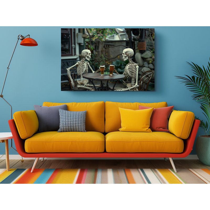 Squelettes buvant de la bière, impression d'art mural moderne pour la maison et le bureau, H 24 po x l 36 po