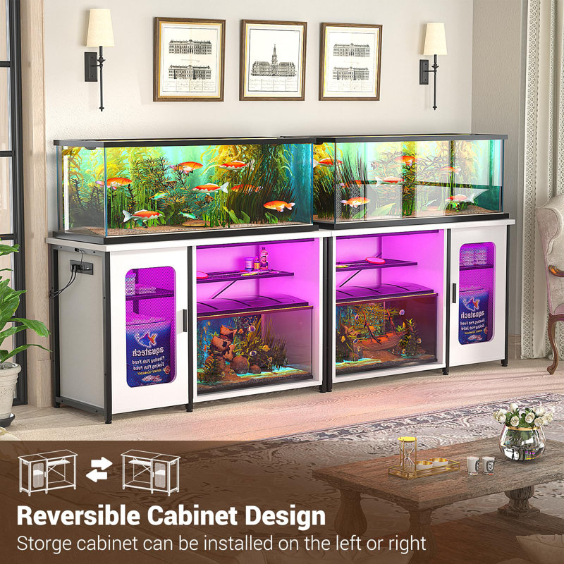 Eleodoro 55-75 Gallon Rectangle Aquarium Stand with Power Outlets & LED Light,Fish tank stand, White