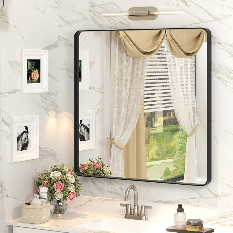 Miroir mural Aevar, Noir mat, 32 po x 32 po