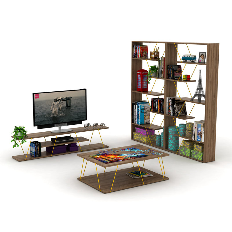 Bibliothèque à 6 tablettes H 62 "x l 8" x P 33 ", Noyer/jaune