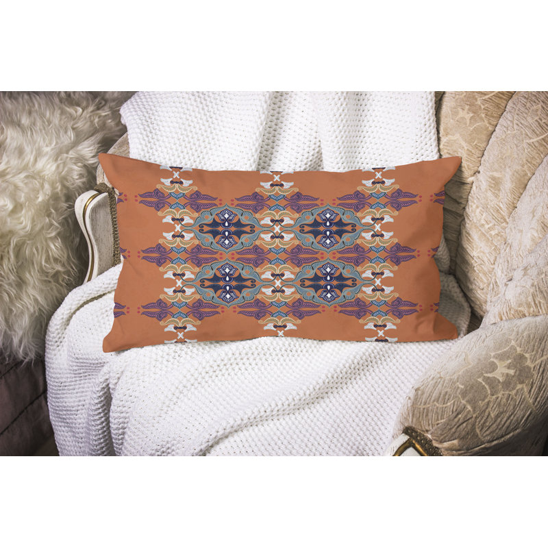 Floral Elegance  Rectangular Throw Pillow, Blue/Orange