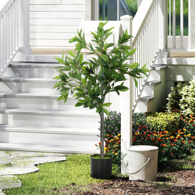 Lifelike Artificial Laurel Tree, 3FT Fake Tree with 345 PEVA Leaves and Flocked Soil, Potted Fake Plant for Home or Office Decor, Green