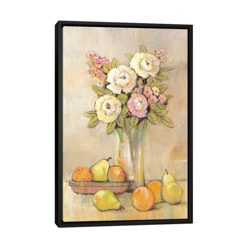 «Still Life Study Flowers and Fruit I», reproduction de peinture à l'aquarelle sur toile tendue, H 26 po x l 18 po x P 1,5 po