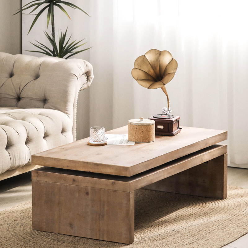 Table basse en bois naturel, L 47,6 po x l 23,6 po x H 16,3 po, rectangulaire, option de rangement ouvert, bureau polyvalent pour le bureau à domicile, * Design minimaliste