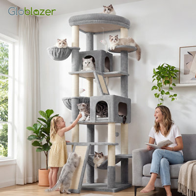 Globlazer 81-inch Large Cat Tree Tower Ideal For Large Cats, With Plush Condo, Hammock, 2 Scratching Ramps & 7 Sisal Scratching Posts