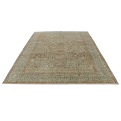 8x11 Brown and Light Blue Turkish Tribal Rug