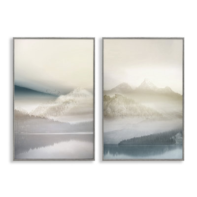 Mountain Peaks & Neutral Lake 2pc Framed Giclee Set, design by Gemma Bardot