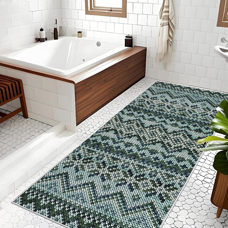 2x6 Moss Green Floral Washable Runner Rug for Hallway, Kitchen, Laundry, Non-Slip, Ultra-Thin, Soft, Long Bedroom Rugs.