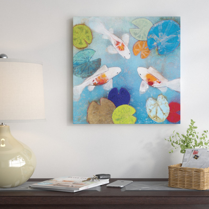 «Koi II», peinture sur toile, H 18 po x l 18 po x P 1,5 po, Toile encadrée noire, Pas de tapis