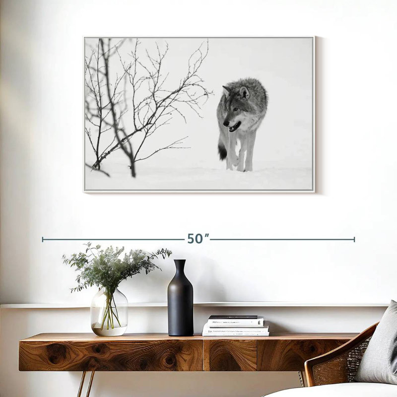 Chasse au loup d'hiver, Cadre flottant blanc, 37 po x 25 po