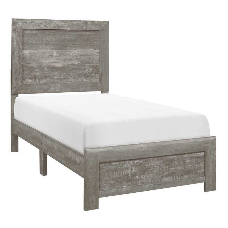 Lit simple moderne gris rustique, bois d'ingénierie, sommier à ressorts pour une chambre à coucher confortable et reposante