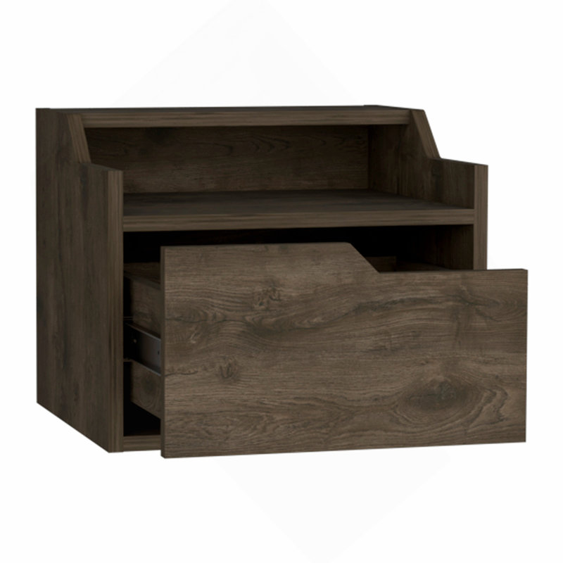 Table de chevet flottante, chambre à coucher, brun foncé, 12.9" H x 15.7" W x 13.3" D