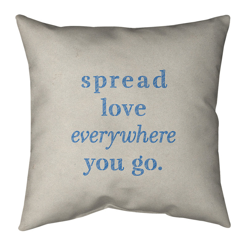 Coussin intérieur / extérieur Spread Love, Blanc et bleu, 18 x 18