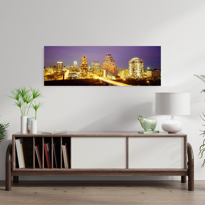 Bâtiments illuminés au crépuscule, Austin, Texas, États-Unis, H 36 po x l 12 po
