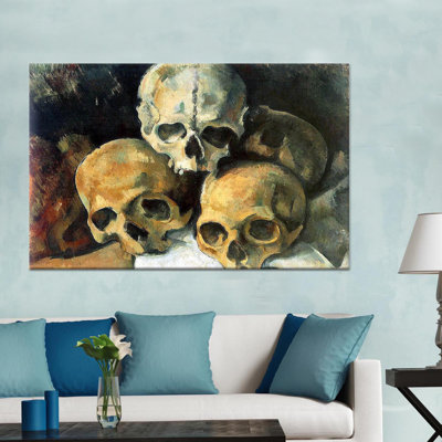 Cezanne Pyramid of Skulls Printed Canvas Artwork, Elegant Wall Decor,1P BlackFramedCanvas