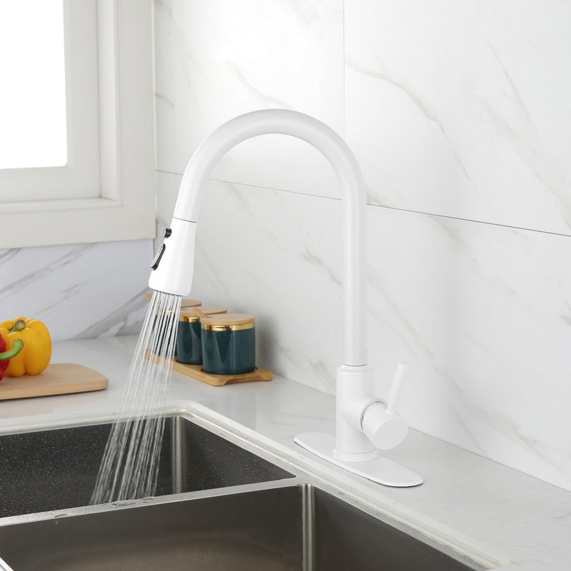 Robinet de cuisine moderne avec douchette extractible - Acier inoxydable, blanc Installation rapide et fonctionnement pratique
