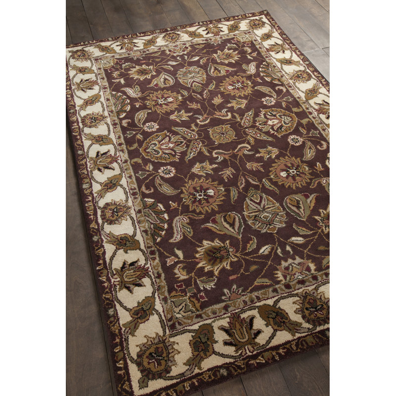 Ellenton Authentic Hand-Tufted Handmade Deep Burgundy, Ivory, Tan, Gold & Sage Green Traditional Symmetrical Botanical Floral Wool Area Rug