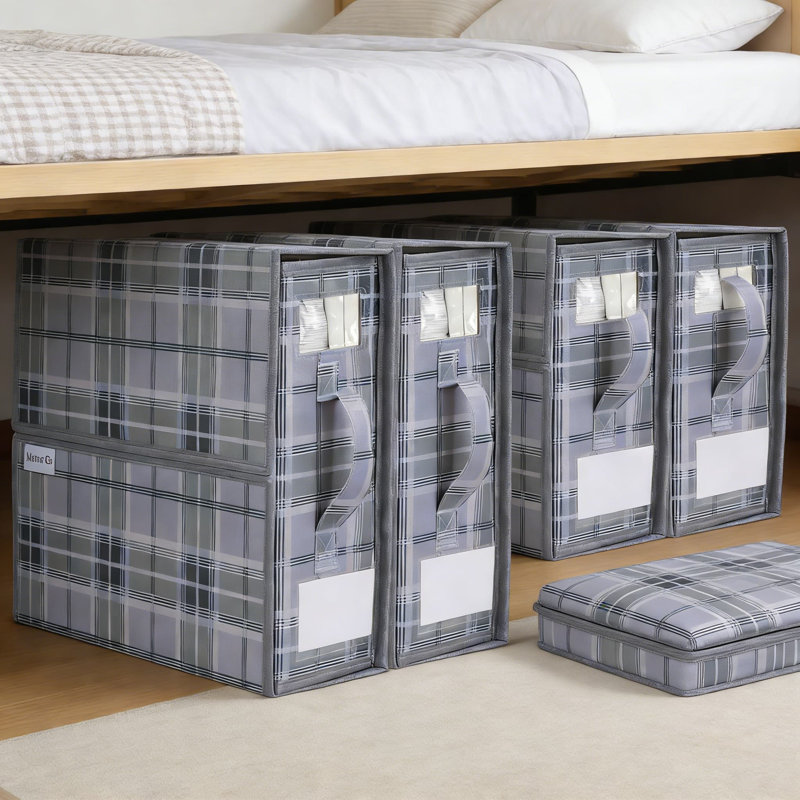 Bed Sheet Organizer And Storage With Zipper, Handle, Label & Window - Foldable Linen Closet Organizers For Sheet Sets, Blankets, And Duvet Covers (4 Pack)