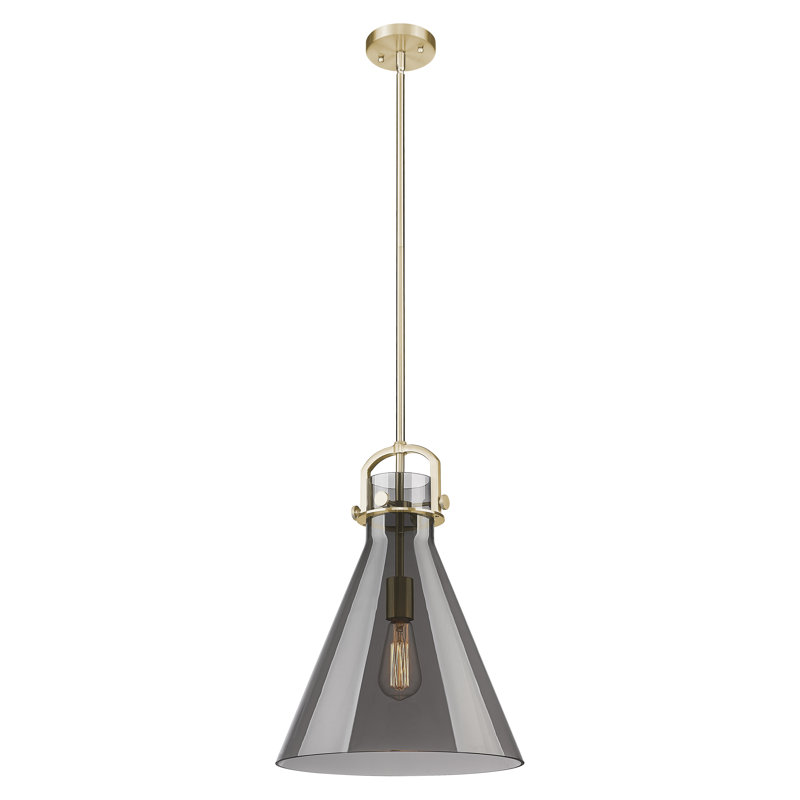 Luminaire suspendu avec tige 1 lumière Abisaid, H 15 po x l 14 po x P 14 po, Bronze champagne, Gris fumée clair