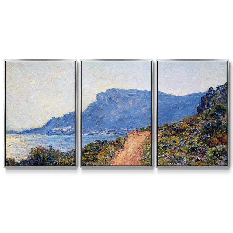 Monet, reproduction sur toile 3 pièces, Argent, H 40 po x l 78 po x P 2 po