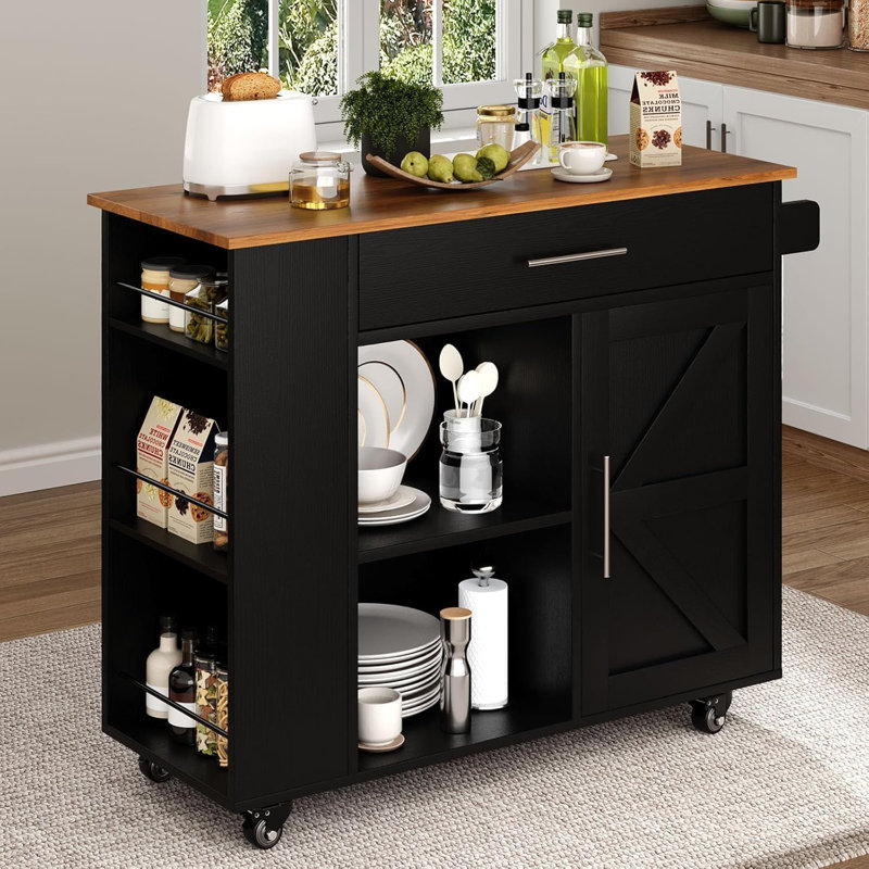Island Table for Kitchen,Rolling Microwave Cart with Storage , Black