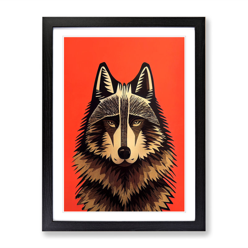 Wolf Mid Century Vol.2 - Single Picture Frame Print, 46cm H x 34cm W x 2cm D, Walnut