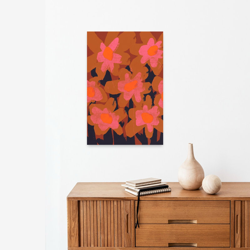 «Vibrant Blooms», reproduction d'art contemporain à motif floral abstrait, H 24 po x l 16 po