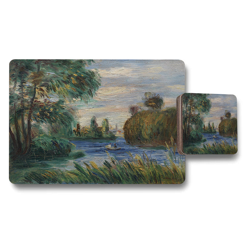 Impressionist River Landscape Placemats Coaster Set