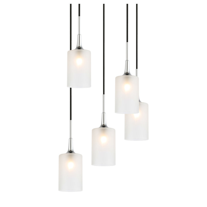 Luminaire suspendu cylindrique à 5 lumières Shults, Chrome, Halogène