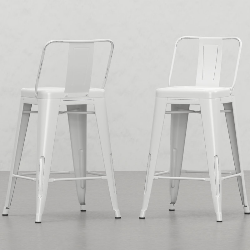 24 tabourets de comptoir en métal 24 po, 2, blanc vieilli, confortable, 24 po sur 2 - Repose-pieds de style industriel avec dossier blanc incurvé pour la maison
